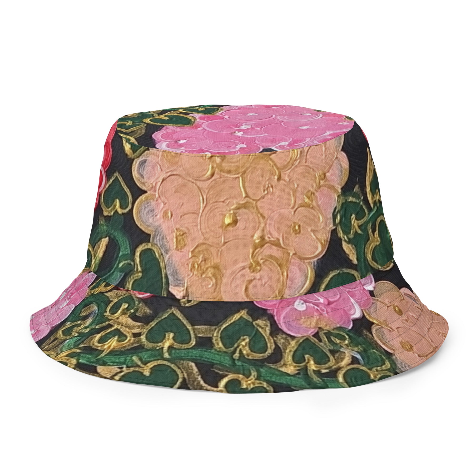 Hydrangeas of the Heart/ orange leaves - Reversible bucket hat - Glow N Flow Studio 777