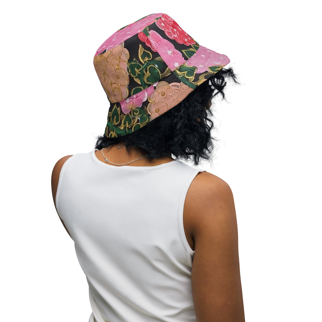 Hydrangeas of the Heart/ orange leaves - Reversible bucket hat - Glow N Flow Studio 777