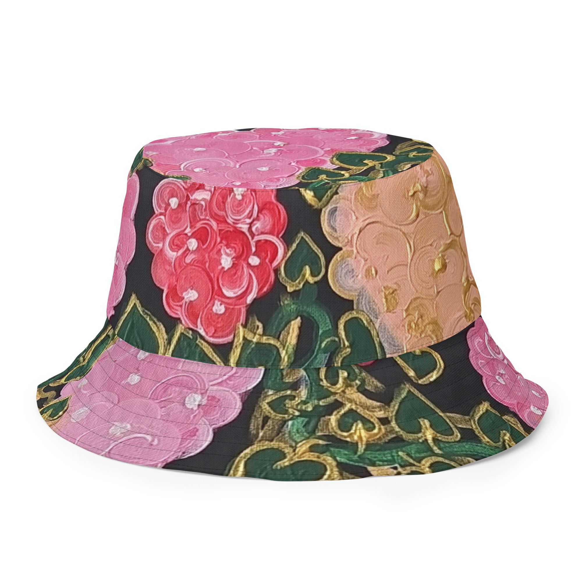 Hydrangeas of the Heart/ orange leaves - Reversible bucket hat - Glow N Flow Studio 777