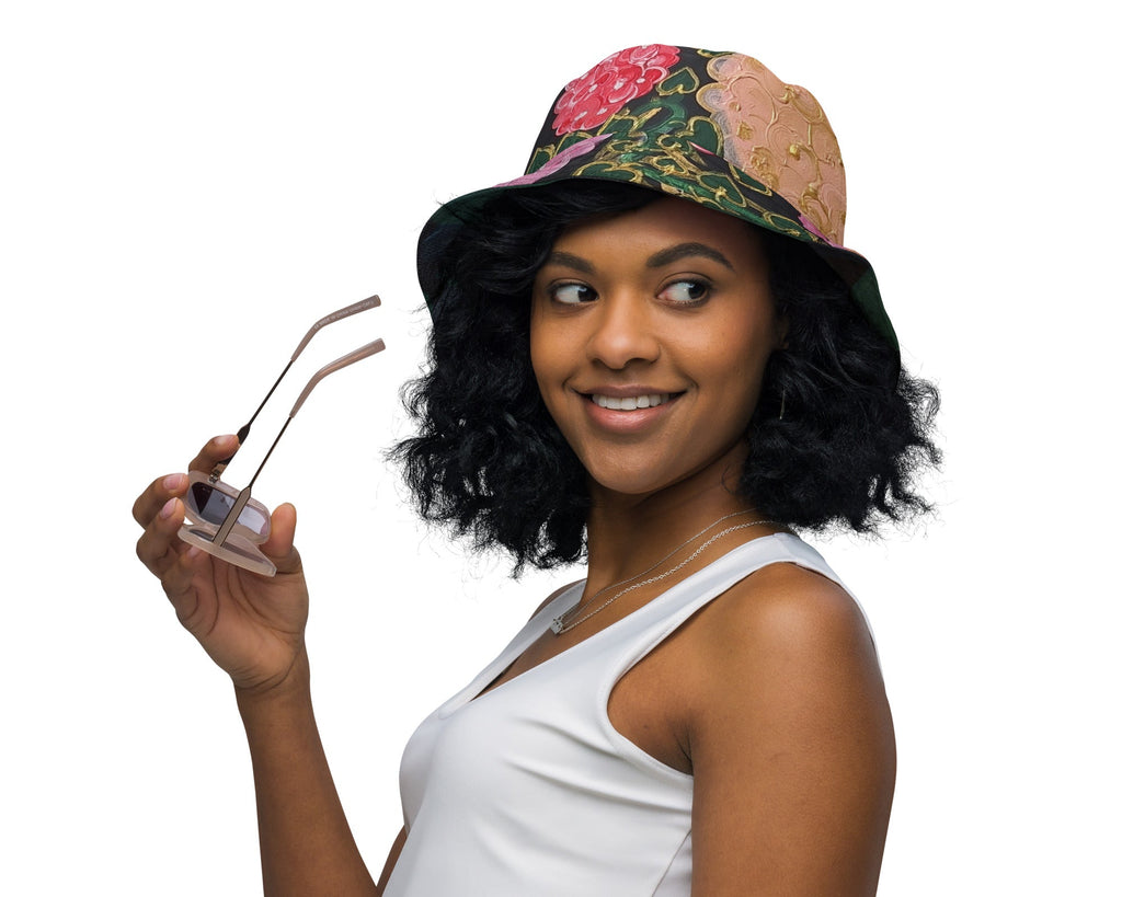 Hydrangeas of the Heart/ orange leaves - Reversible bucket hat - Glow N Flow Studio 777