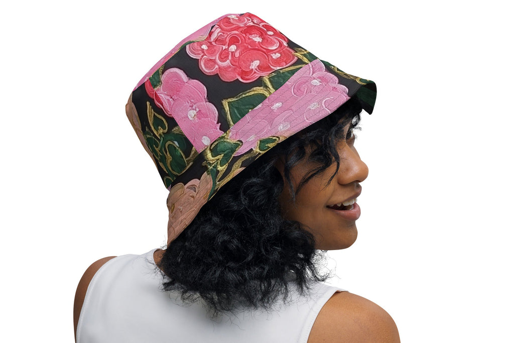 Hydrangeas of the Heart/ orange leaves - Reversible bucket hat - Glow N Flow Studio 777