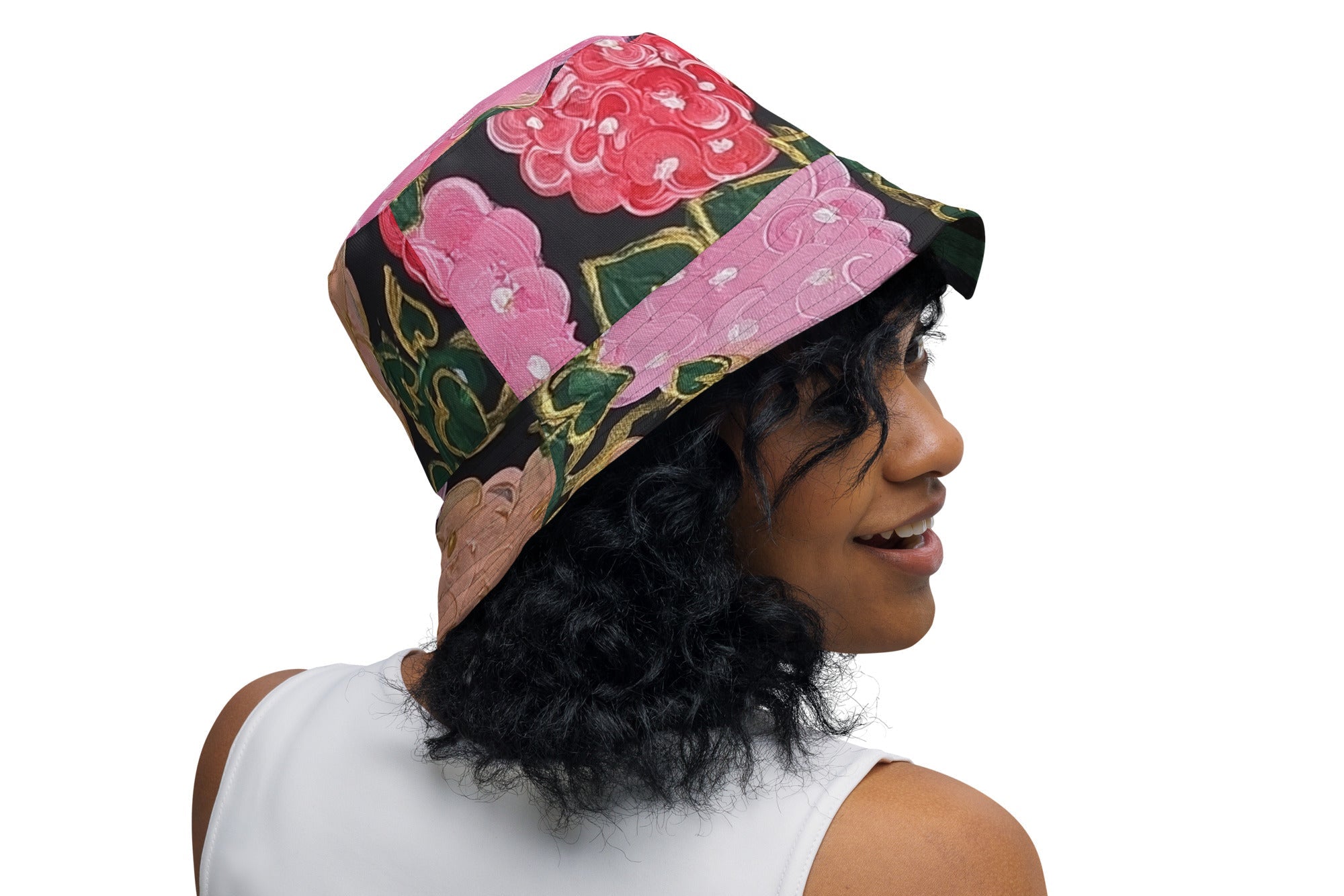 Hydrangeas of the Heart/ orange leaves - Reversible bucket hat - Glow N Flow Studio 777