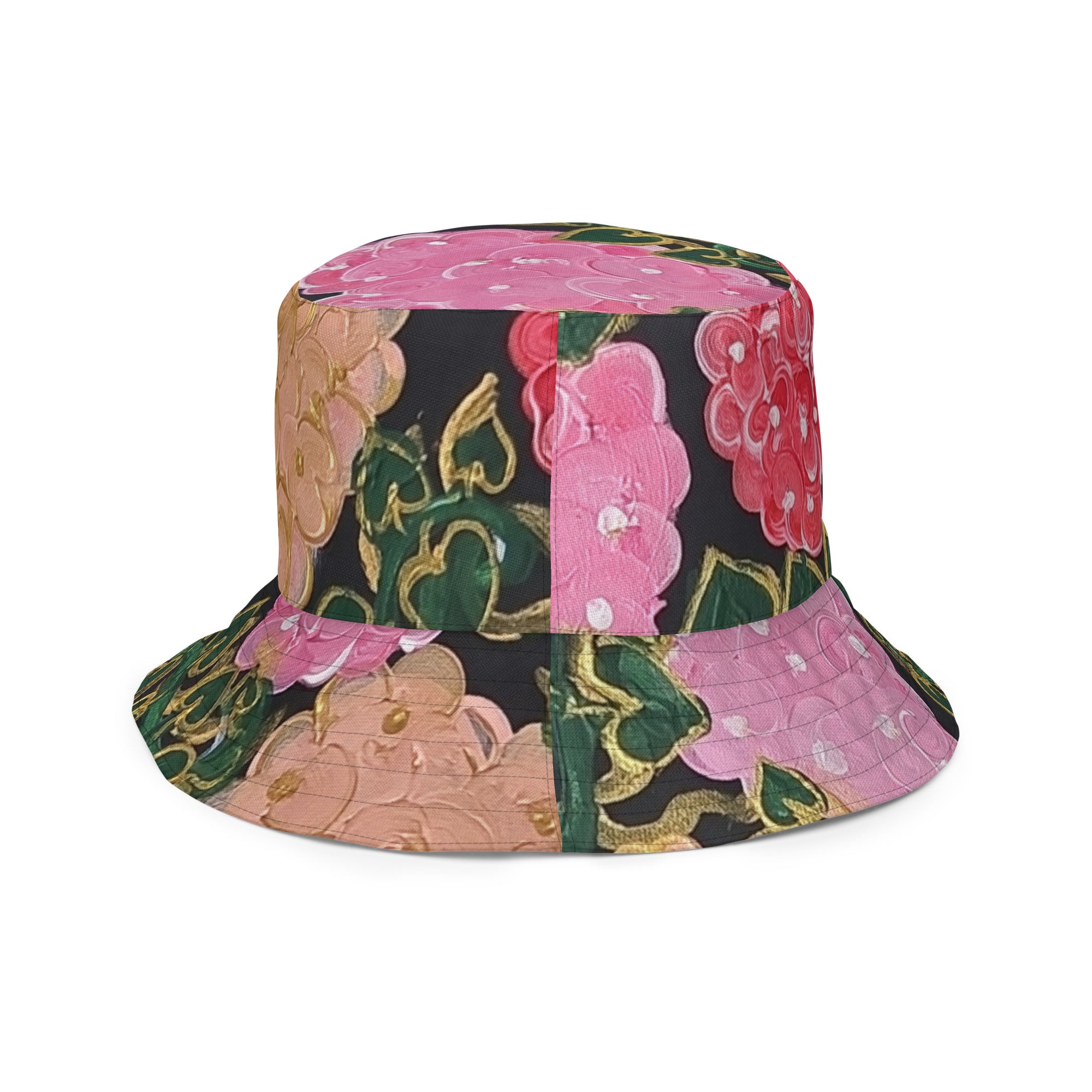 Hydrangeas of the Heart/ orange leaves - Reversible bucket hat - Glow N Flow Studio 777