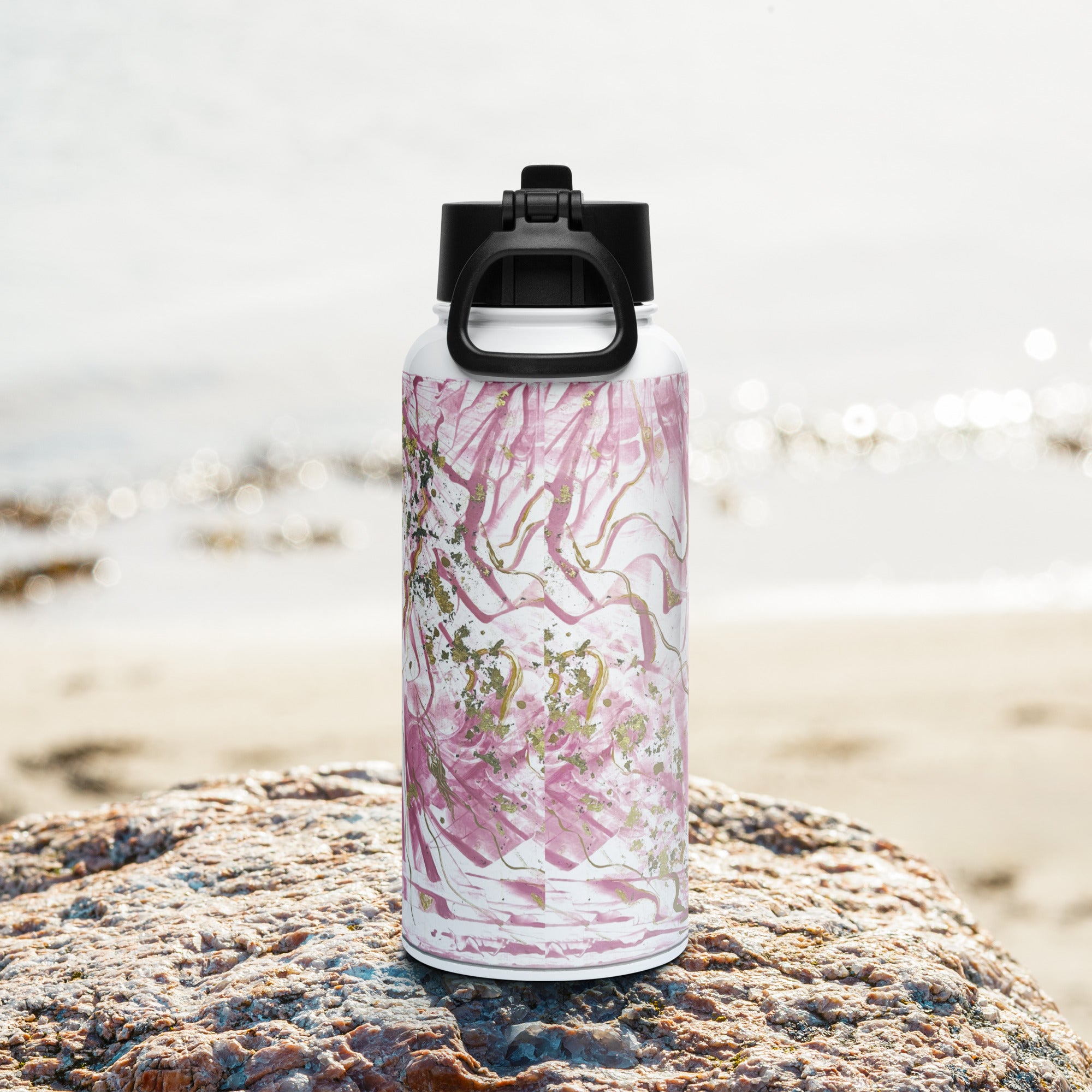 Golden unraveling - Stainless steel water bottle with a straw lid - Glow N Flow Studio 777