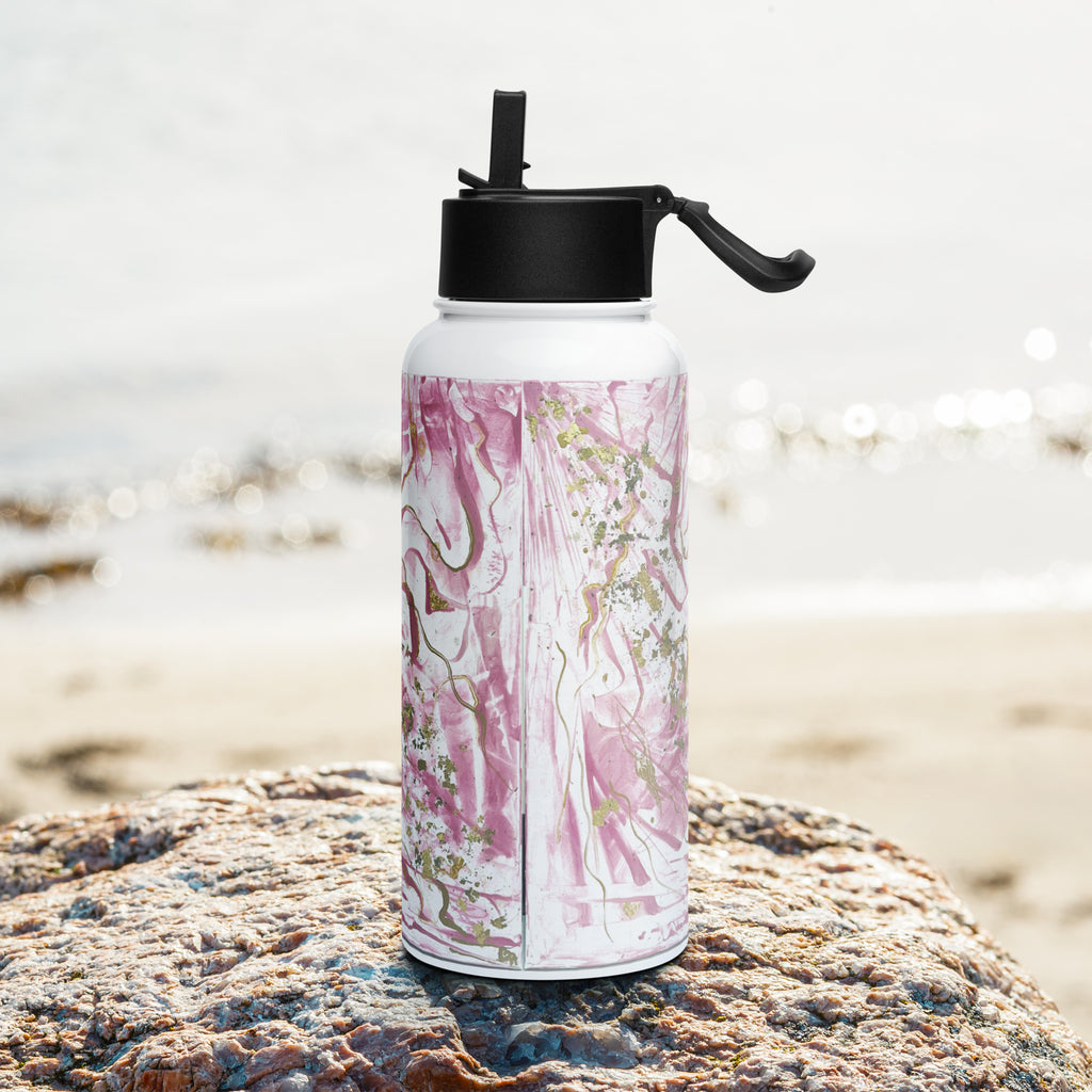 Golden unraveling - Stainless steel water bottle with a straw lid - Glow N Flow Studio 777