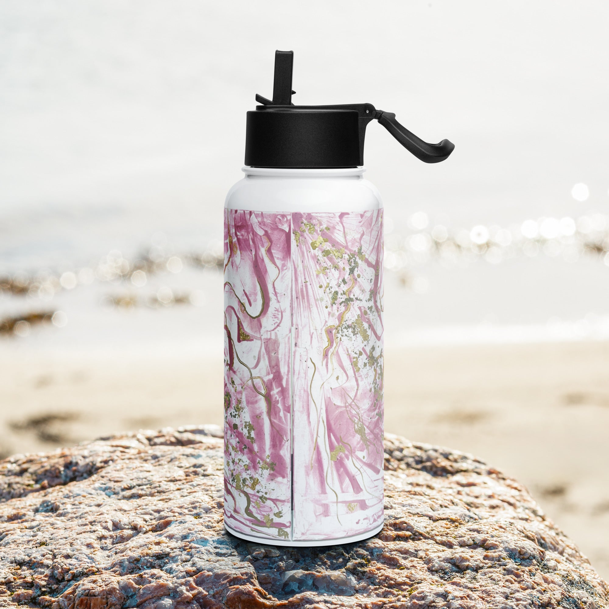 Golden unraveling - Stainless steel water bottle with a straw lid - Glow N Flow Studio 777