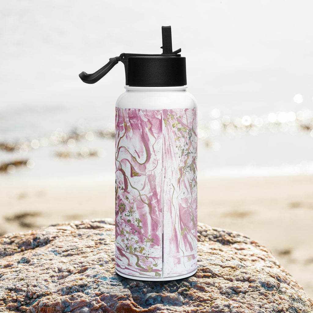 Golden unraveling - Stainless steel water bottle with a straw lid - Glow N Flow Studio 777